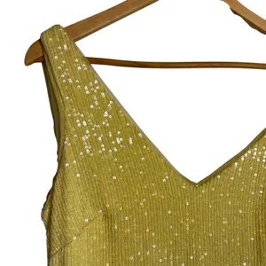 Xscape Yellow Sequined Asymmetric Neck Slit Sleeveless V-Neck Formal Gown Size 6 thumbnail 3