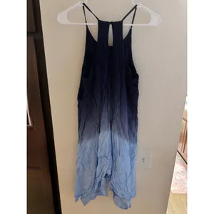 Alya Blue Ombre‎ Handkerchief Hem Dress Small Boho Embroidered Halter Racerback thumbnail 6