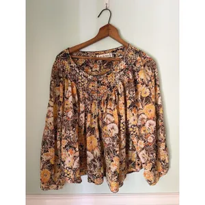 Free People We The Free Small COOL MEADOW Printed Floral Top Orange Earthy Boho thumbnail 4
