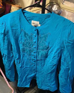 Leslie Fay Vintage Teal embroidered button front jacket blazer suit coat thumbnail 1