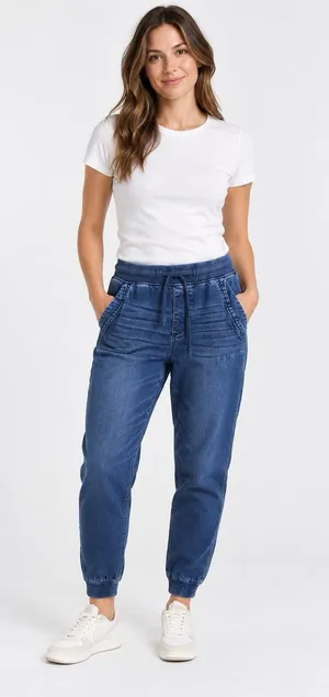 Abercrombie & Fitch Womens M Denim Jogger Jeans Blue Drawstring Stretch thumbnail 1