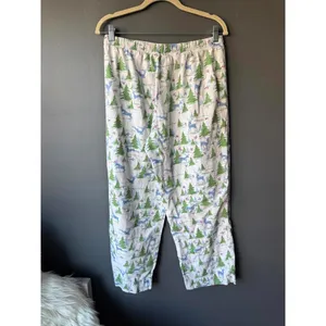 LL Bean Ladies Pajama Pants with Holiday Reindeer and Tree Print thumbnail 2