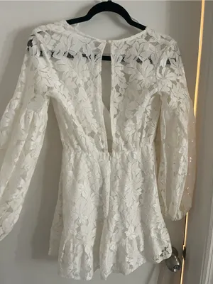Selfie Leslie Ivory Lace V-Neck Mini Dress thumbnail 2