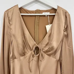 Billy J Brigitte‎ Dress Plus Size 20 Tan Satin Tie Front Maxi V Neck Old Money thumbnail 7