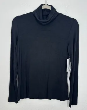 Magaschoni Womens Micromodal Black Ribbed Turtleneck Long Sleeve Top NWT Classic thumbnail 1