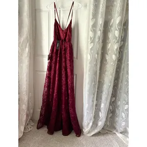 New Lulus Always With You Burgundy Floral Embroidered Organza Maxi Dress sz S thumbnail 6
