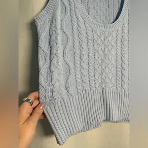 Lulus Sophisticated Staple Light Blue Cable Knit Sweater Vest Size Small thumbnail 8