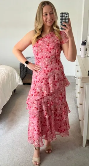 ASTR Victoriana One Shoulder Dress in Pink Size Large thumbnail 1