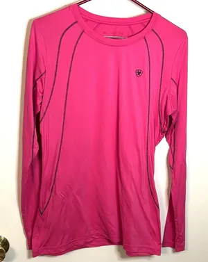 Ariat Tek Long Sleeve Performance Shirt Hot Pink Stretch Athletic Sz M Women's thumbnail 1