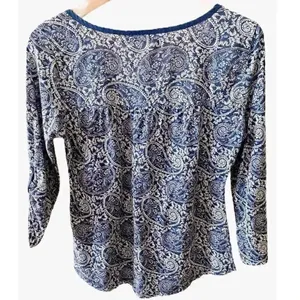 H& M Logg Roll-Up Long Sleeves Navy white Paisley Buttons Top M #1411 thumbnail 2