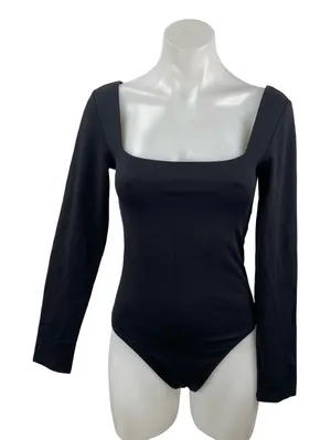 Aritzia Babaton Contour Women's Black Square Neck Long Sleeve Bodysuit Top Sz M thumbnail 1