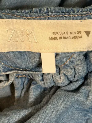 Zara Light Wash Denim Tie-Back Romper Size S thumbnail 2