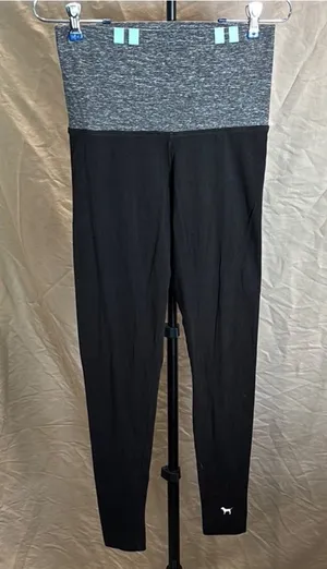 Victoria's Secret Black Leggings with Gray Fold-Over Waistband thumbnail 1