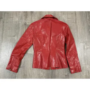 Bebe Leather Jacket Womens Red P Moto Biker 3/4 Sleeve Scooter Y2K Small thumbnail 3