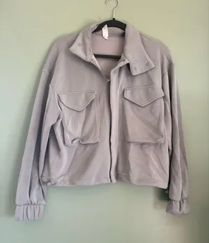 Yogalicious Light Gray Utility Jacket with Front Flap Pockets thumbnail 1
