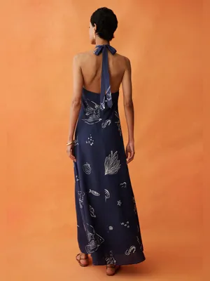 NWT Few Moda Oceana Dress size 2 ANAYA midnight maritime linen maxi navy blue thumbnail 2