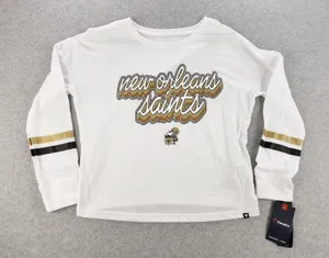 National Football League Women's Small New Orleans Saints Striped Retro‎ Football Long Sleeve T-Shirt thumbnail 1