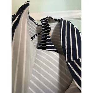 Garnet Hill Surplice Wrap One‎ Piece Striped Swim Dress 6 Blue White thumbnail 4