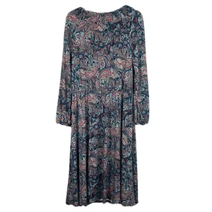 TALBOTS Teal‎ Paisley Stretch Shirred Blouson Midi Dress Size L Large Classic thumbnail 6