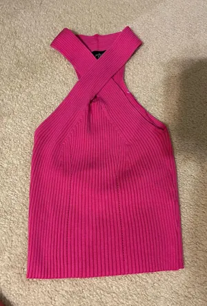 Hot Pink Ribbed Halter Top thumbnail 1