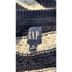 GAP Crochet Sweater Y2K Women Size M White/Navy Split-Hem Oversized Boho thumbnail 7