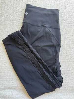 lululemon athletica Wunder Under Black Leggings with Cut out Side Detail thumbnail 1