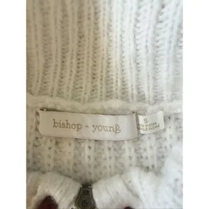 Bishop + Young Ivory Knit Sweater Vest Size S Half Zip Funnel Neck Drawstring He thumbnail 3