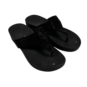 Vionic Naples Black Rhinestone Wedge Sandals Orthaheel Thong Slides Women 7 thumbnail 5