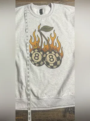 Gildan Light Gray Sweatshirt with Flaming Pool Ball Cherry Graphic thumbnail 7