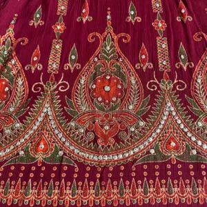 Boho Burgundy Paisley Sequin Embroidered Maxi Skirt Size Small Elastic Waist thumbnail 3