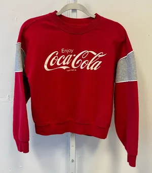 Forever 21 Coca-Cola Oversized Graphic Crewneck Sweatshirt Red Gray Small thumbnail 1