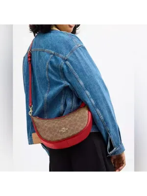 Coach Outlet Aria leather Shoulder Bag in Signature Canvas in red and brown / basically new thumbnail 5