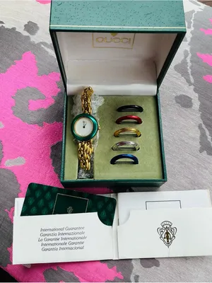 Gucci dressy gold chain Bracelet Watch with Interchangeable Colored Bezels💛💚❤️💙🖤 thumbnail 14