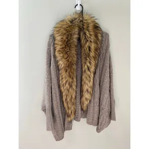 Joie Cable Knit Cardigan Sweater Detachable Faux Fur Collar Size Small thumbnail 2