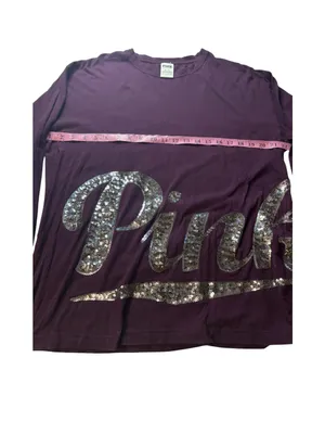 PINK Victoria's Secret Athleisure Wear Long Sleeve Sequin Logo Tee Sz M thumbnail 4