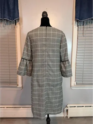 Black White Gingham Dress Bell Sleeve Shift Dress Pockets Preppy Cottagecore thumbnail 3