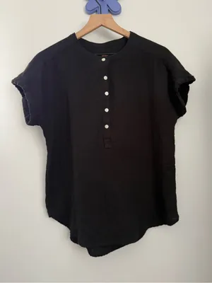 Quince Small Organic Cotton Gauze Roll Sleeve Shirt Black thumbnail 3