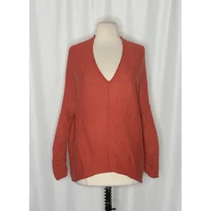 FREE PEOPLE Sadie V Neck Sweater Pullover Wool Alpaca Ruching Sunset Red Small thumbnail 2