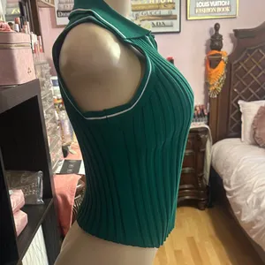 Primark Teal Ribbed Crop Top with White Trim thumbnail 2