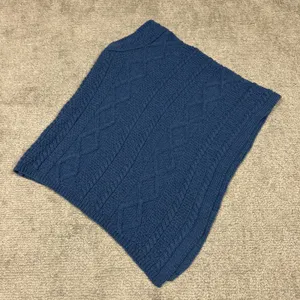 Saol Ireland Poncho Womens Small Medium Merino Wool Cable Knit Sweater Blue New thumbnail 6