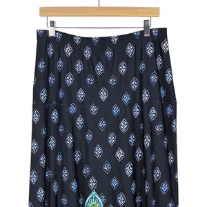 Southern Lady Paisley Border Print Maxi Skirt Black Blue Boho Stretch Size M thumbnail 2