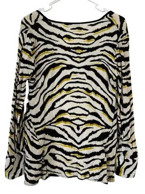 Zara Basic Zebra Print V Neck Shirt Animal High Low Long Sleeve Flowy Top Size S thumbnail 3