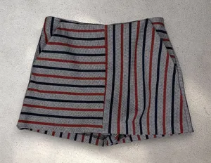ZARA Trafaluc Striped Micro Skort Women's XS Red Blue Mini Pockets Preppy Chic thumbnail 1