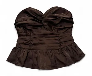 EXPRESS Brown satin strapless peplum top thumbnail 1