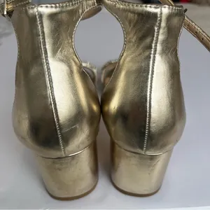 Gold with Rhinestones Ramsay Jewel Badgley Mischka Open Toe Block Heels Size 10 thumbnail 9