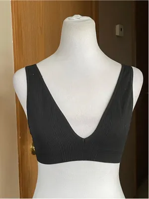 Women's Victoria's Secret PINK Ribbed V-Neck Bralette Black Size S thumbnail 1