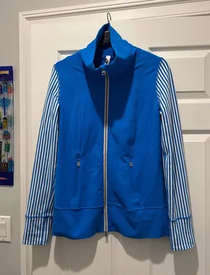 Lululemon Daily Yoga Blue Striped Full Zip Jacket Size 8 thumbnail 1