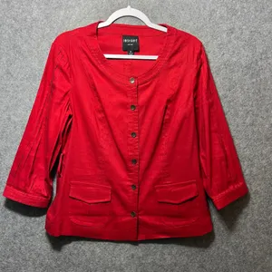 INSIGHT New York Red Linen Blend‎ Button Front Belted Blazer Jacket Size 12 thumbnail 2