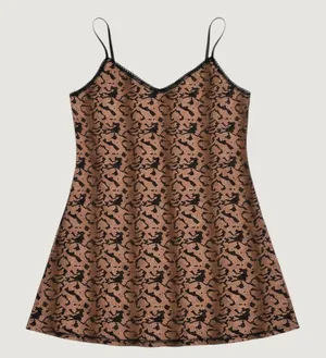 184‎ | Cinema Etoile Lace Print Chemise Nightgown Tan Black Women 1X thumbnail 1