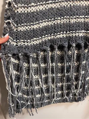 Free People Folksong Fringe Knit Vest Tunic Gray Stripe Boho Cowl Neck M thumbnail 4